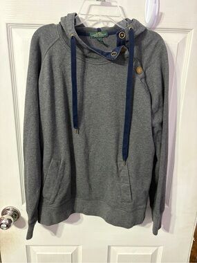 Lauren Ralph Lauren Gray Pullover Hoodie with Navy Drawstrings